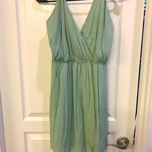 Sage-green cross back halter dress